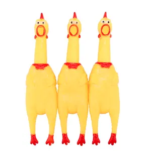 Screaming Chicken Dog Toys,Yellow Rubber Squaking Chicken Toy Novelty and Durable Rubber Chicken for Dogs, 15" Rubber Chickens Value 3 Pack