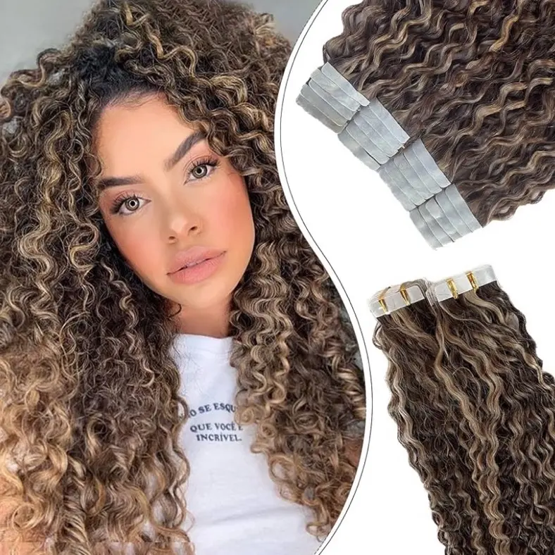 Curly highlight tape in extensions Curly highlight tape in extensions