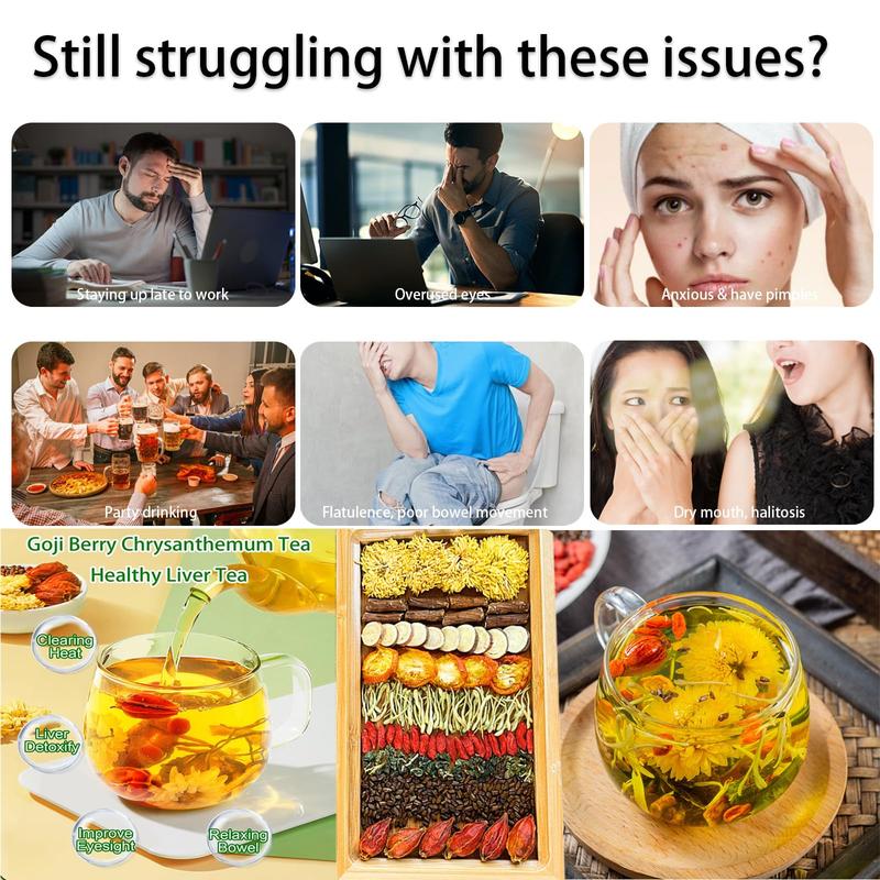 GOJI BERRY TEA 8 CHINESE HERBAL INGREDIENTS BLEND,DANDELION WOLFBERRY ORGANIC, CASSIA SEED, CHRYSANTHEMUM, HONEYSUCKLE, TEA LOOSE LEAF (3BOX(45BAGS))