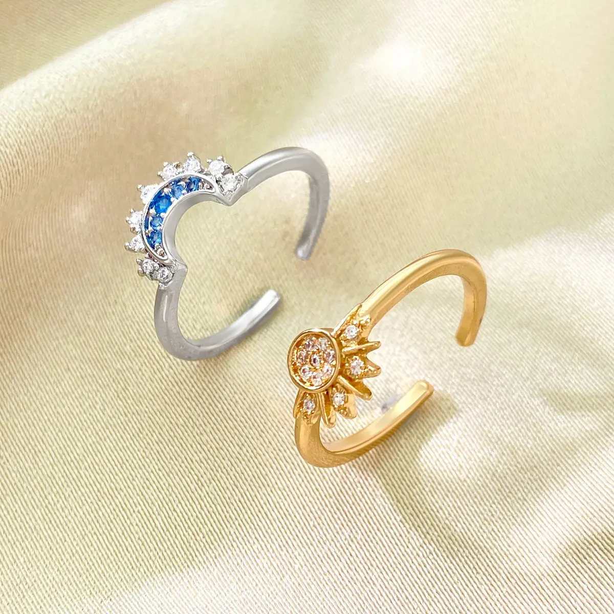 Women's Sun and Moon Ring Set, Stackable Rings, Anniversary Gifts for Women, Christmas Gifts
