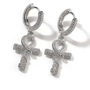 Iced out ankh snake earrings