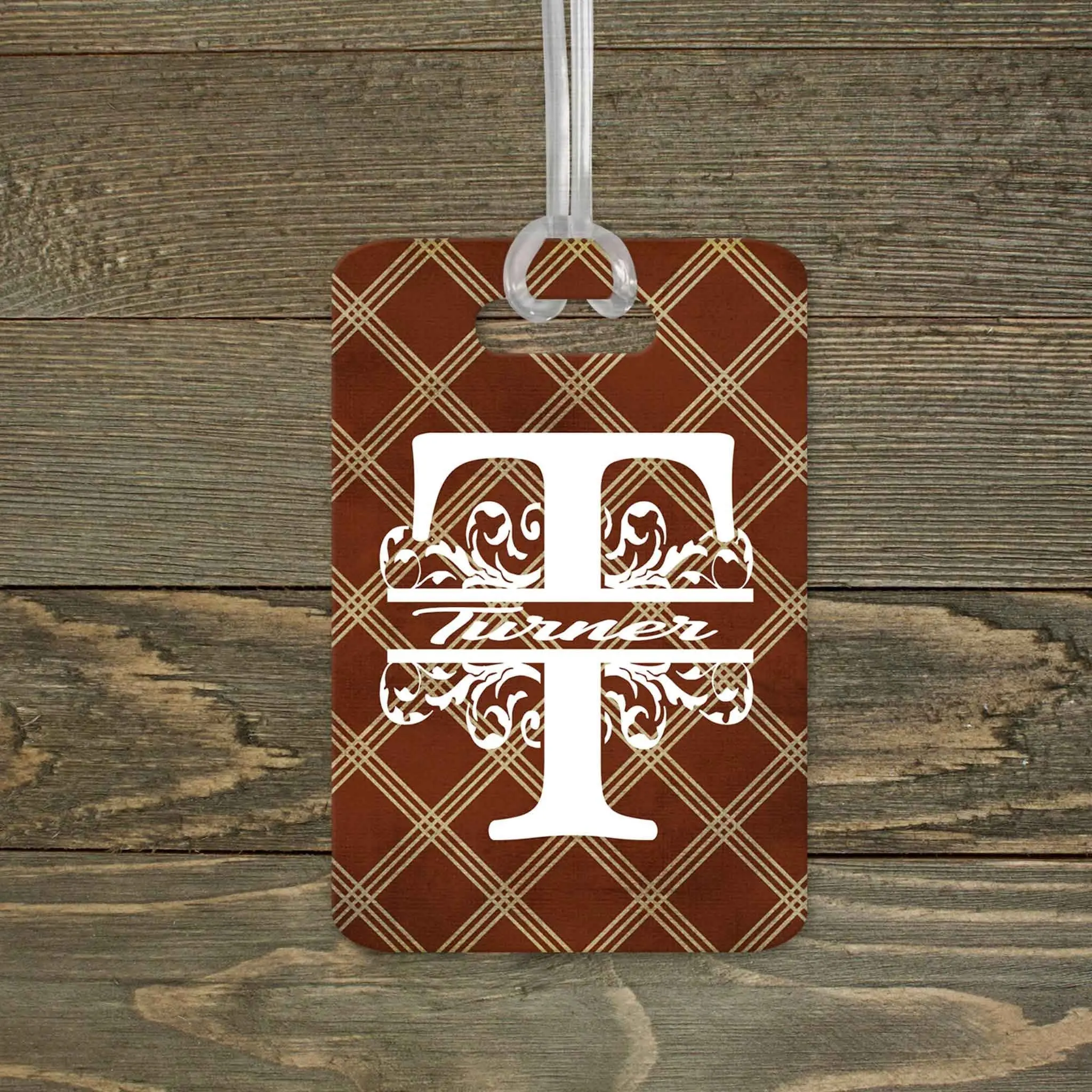 Personalized Luggage Tag | Custom Monogram Bag Tag | Brown Argyle
