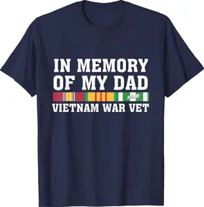 In Memory Of My Dad Vietnam Veteran T-shirt for Women Patriotic Military Family USA Flag Veterans Day Trendy Gift for Veterans Short Sleeve Tees