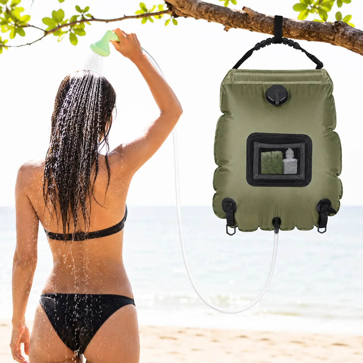 20L Portable Solar Shower Bag with Detachable Shower Head, Pet Bathing,Plant Watering,Durable Solar Water Heating Shower Bag, Outdoor Camping Hiking Beach Portable Shower Gear
