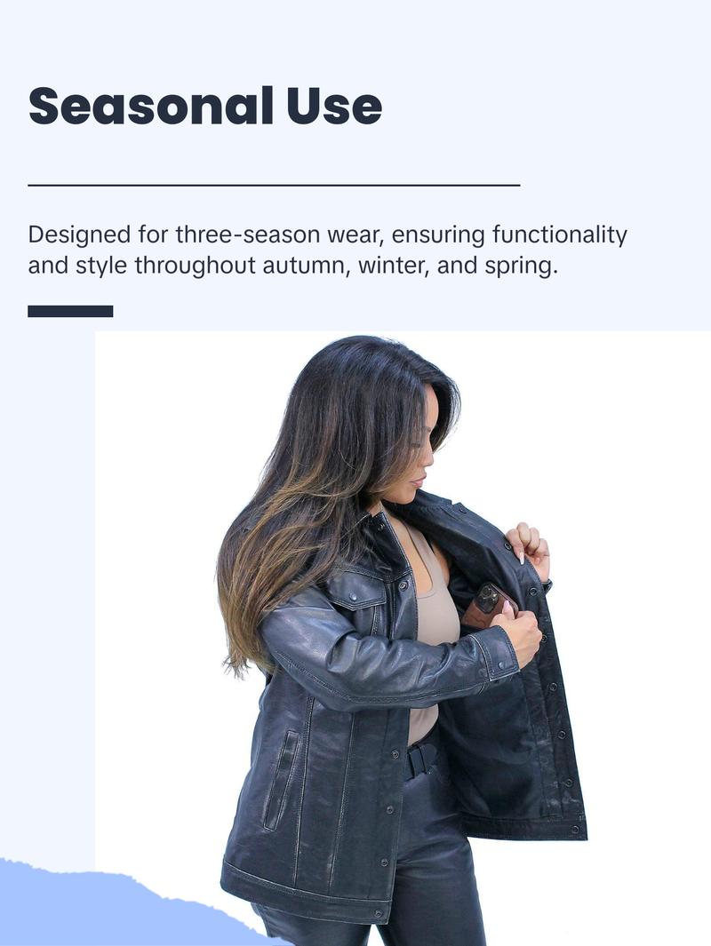 JAMIN LEATHER® Vintage Black Women's Long Leather Jean Jacket #LA2010LZK with Dual Concealed Pockets & Snap Front Collar - Coats