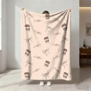 Coffee Theme Print Blanket, Soft Flannel, Breathable and Warm, Bedroom Decor, Gift, Pet Blanket, All Seasons