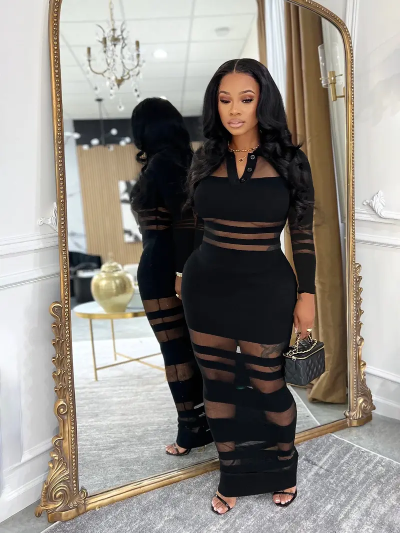 bodycon dress long black Black highneck Bodycon dress – Decuir main image 1