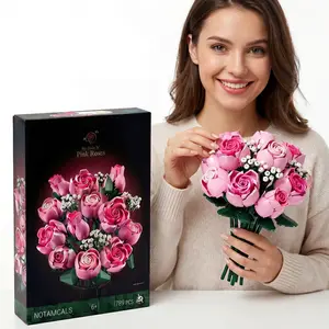 Pink Rose Flower Bouquet Building Set, 789 PCS  Botanical Collection Building Blocks, DIY Artificial Flowers for Home Office Room Decor, Adult Building Toys, Gift for Girls Mom Teachers, Romantic Floral Arrangement, Never Withered Flowers