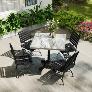 ARCH Marble-Look Sintered Stone Square Table - Heavy-Duty Cast Iron Base for Bistro, Cafe, Bar & Home Use