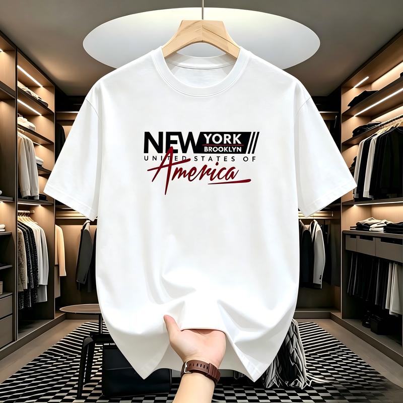 Men's Stylish Fitted Cotton Graphic Tshirt - Classic Round Neck Short-Sleeve, Vintage Bold New York Print, Casual Streetwear Menswear Top, Machine-Washable (Cold Wash Compatible)