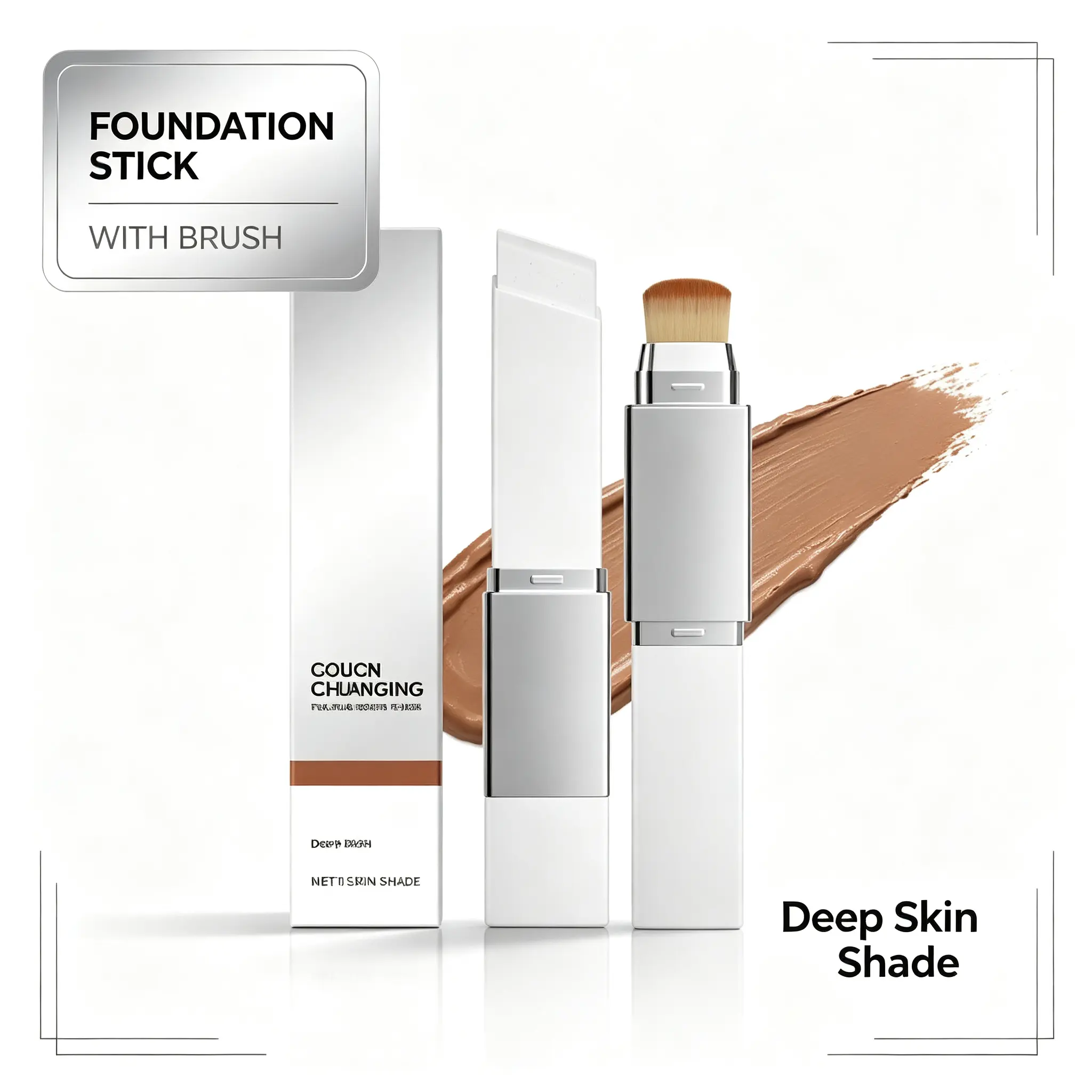 Foundation & Concealer Stick with Brush, Self-Adjusting Oil-Control Cream for Pore Blurring & Acne Coverage, Lightweight Longwear Makeup, 13g Full Coverage Perfecting Complexion Stick, Compact, Blend