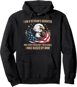 I Am a Veteran's Daughter Patriotic Eagle Design Pullover Hoodie - Tomasleza Shop 79B0FG9DJLMK