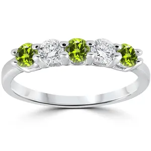 1/2CT Peridot & Diamond 5 Stone Ring 14k White Gold