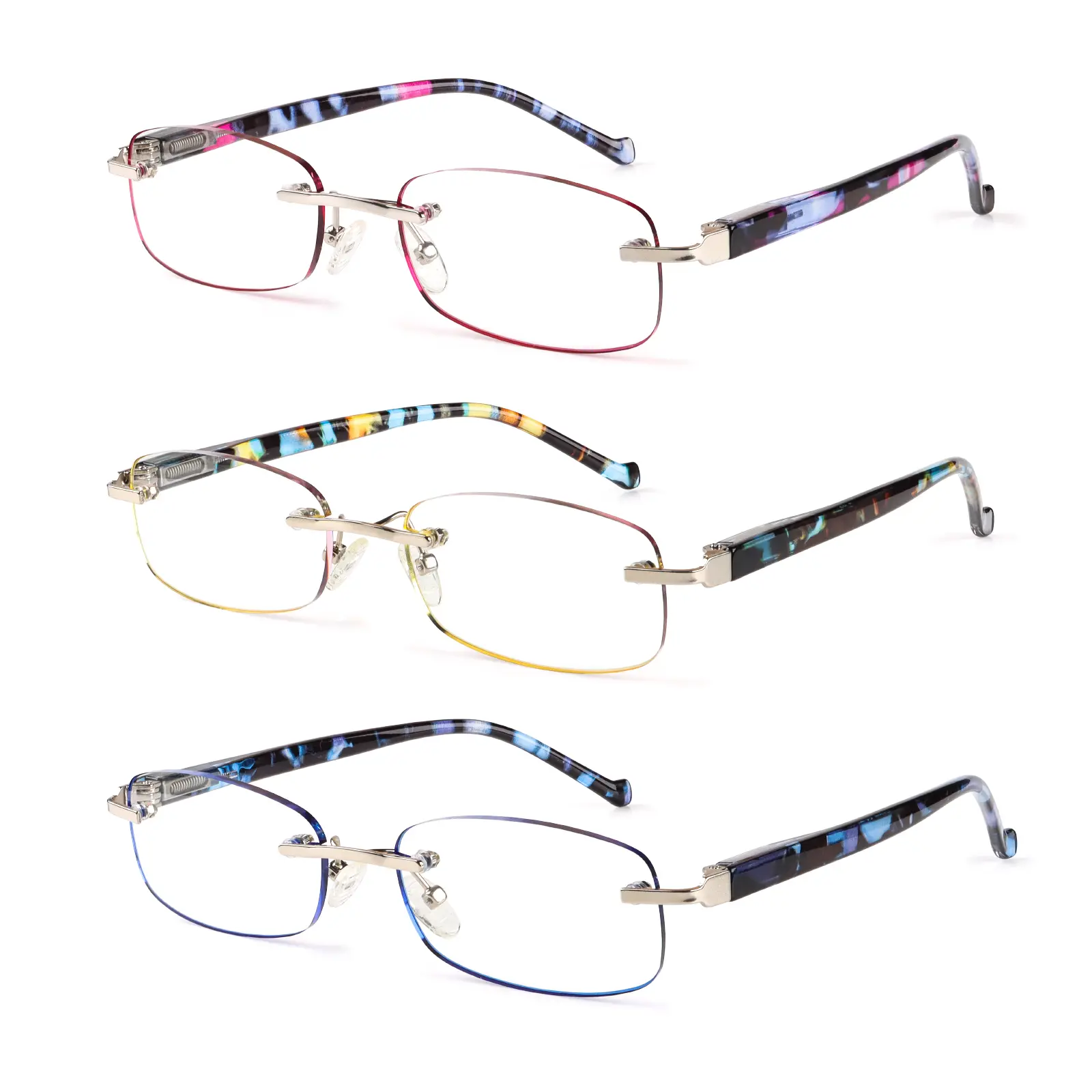 DEAAOK 3 Pack Rimless Reading Glasses For Women Lightweight Spring Hinge Readers Anti-blue light glasses Classic Elegant Artistic Eyeglasses