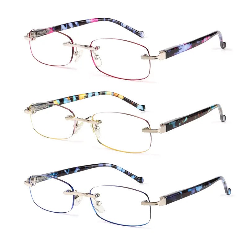 DEAAOK 3 Pack Rimless Reading Glasses For Women Lightweight Spring Hinge Readers Anti-blue light glasses Classic Elegant Artistic Eyeglasses