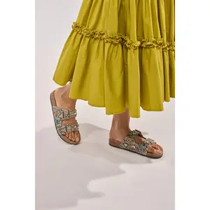 AKIRA BAYLEAVES SNAKE EMBELLISHED FLAT SLIP ON SANDAL