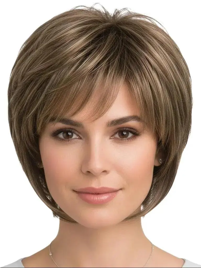 Tousled Short Bob Wig with Bangs, 12 Inch Heat Resistant Straight Synthetic Hair, Mixed Blonde, Lightweight with Adjustable Cap for Women, Straight Synthetic Wigs, Synthetic Material Wigs