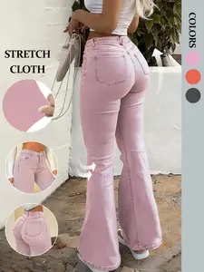 Women's High Waist Flare Jeans, Light Wash Stretch Denim Jeans, Casual Slim Fit for Dating, Parties, Commuting