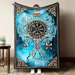 Viking-Themed Flannel Blanket Soft Warm 100% Anti-Pilling Fabric Nordic Runes Geometric Patterns Ideal for Sofas Beds Offices 40x30-80x60inch Black Graphic Plant Pattern birthday celebration