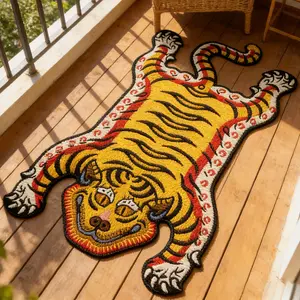 Modern Creative Tiger Print Carpet, Foldable Washable Non-Slip Plush Rug, Decorative Living Room Bedroom Mat, Easy Care Large Area Rug, Contemporary Rugs