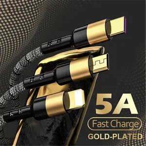 3 in 1 USB Cable 5A Fast Charging Multi Quick Charger Micro USB Type C Cable for iPhone Xiaomi Huawei Oneplus Realme Samsung Multiple Devices, Braided Universal Phone Charger