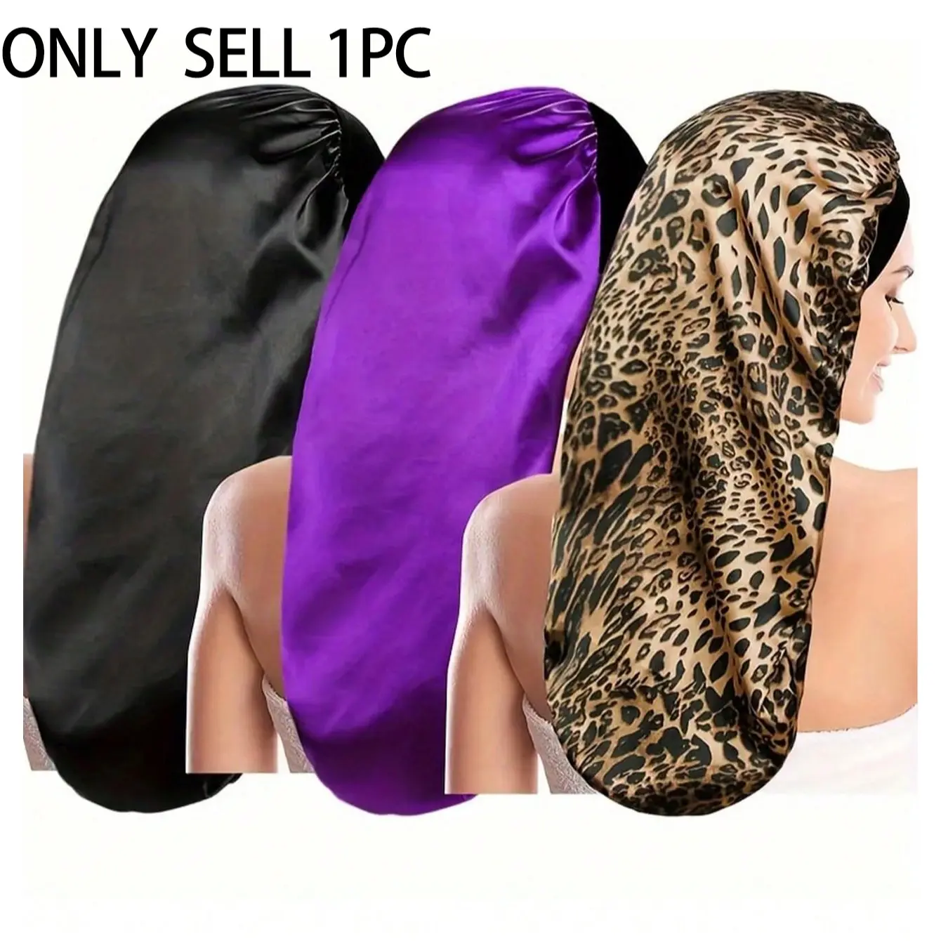 Large Size Satin Material Sleep Cap for Women, Elastic Fit Wide Brim Hair Protection Hat, Soft Multifunctional Night Hair Cover, Suitable for Straight Curly Dreads Braids, Sleeping Bonnet