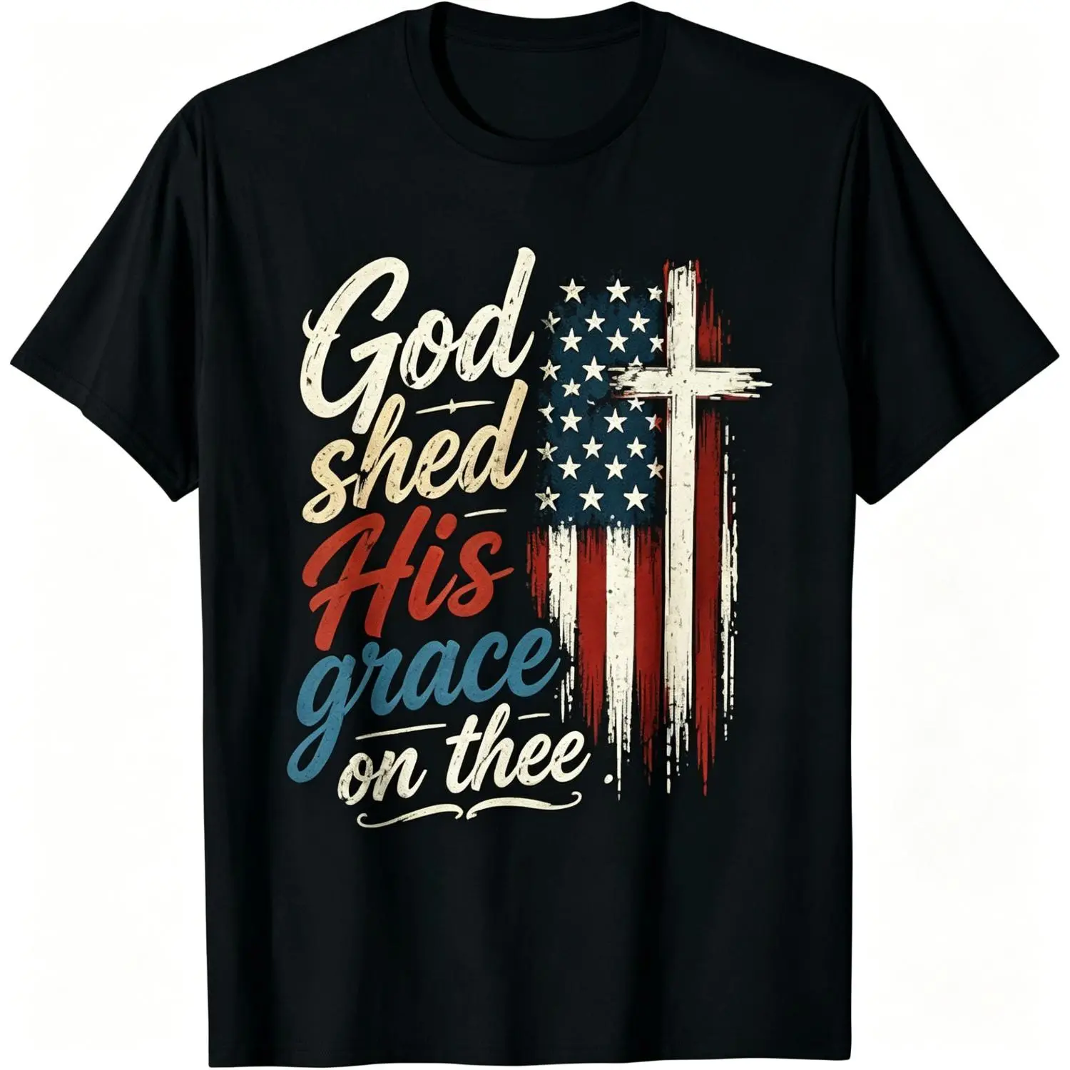 Patriotic Vintage American Flag Cotton T-shirt for Independence Day Celebration