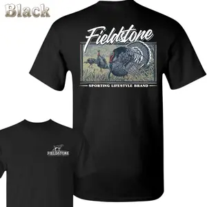 Fieldstone Turkey Hunting T-Shirt - Detailed Wild Turkey Back Print , Classic Sporting Lifestyle Brand Style , Outdoor Apparel , Casual Everyday Wear , Great Gift For Hunters Crew Neck Menswear Tops