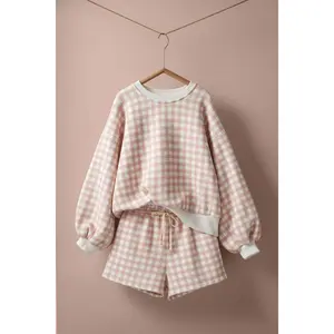 Pink Gingham Fuzzy Knit Lounge Set