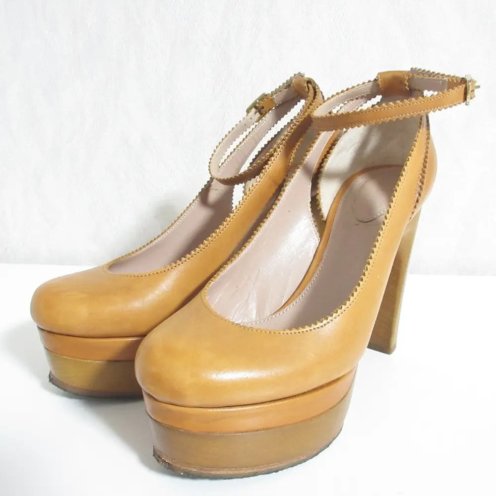 Pre-owned Chloé Others Small Leather Goods Chloe Leather Wood Sole High Heel Pumps