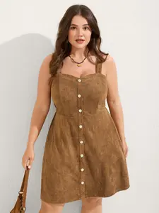 【Summer Turn-Up】【Suede】 Bloomchic Suede Button Placket Sweetheart Midi Dress 2026 Summer Pick for Mother's Day