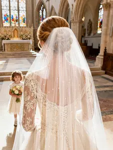 Bride Headscarf with Hair Comb, Artificial Pearl Embellished Wedding Ceremony Birthday Party Accessory, Elegant Bridal Headdress