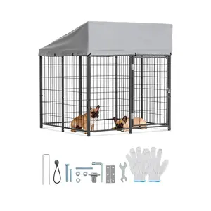 VEVOR Outdoor Dog Kennel, Summervibes,Summervibes, 3.67 x 3.78 x 4.1 ft Large Dog Kennel with Secure Lock, Outside Dogs Enclosures with UV-Resistant & Waterproof Roof Cover, Heavy Duty Pet Crate Cage Run for Large Dogs