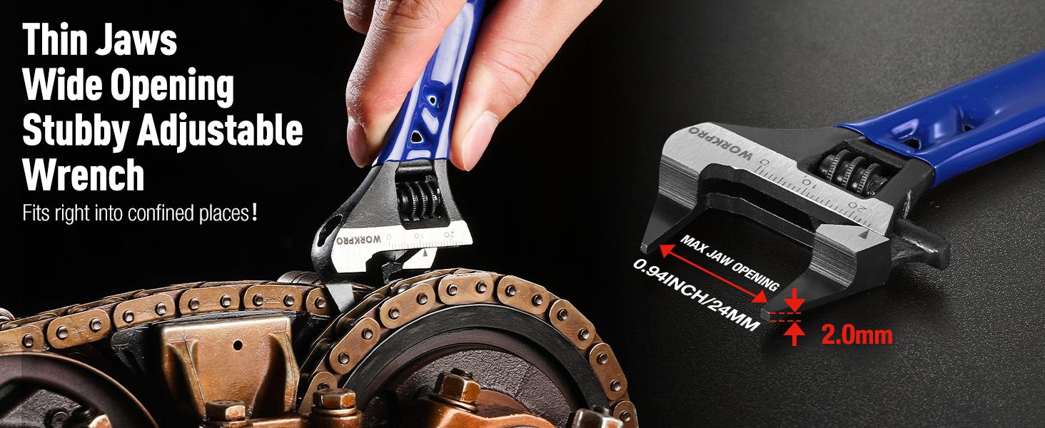 #backtoschool WORKPRO Stubby Wide Opening Adjustable Wrench, Small Adjustable Wrench with 2mm Slim Jaws for Easy Access to Tight Spaces, Metric/SAE Scales, Cr-V Steel #backtoschool WORKPRO Stubby Wide Opening Adjustable Wrench, Small Adjustable Wrench with 2mm Slim Jaws for Easy Access to Tight Spaces, Metric/SAE Scales, Cr-V Steel