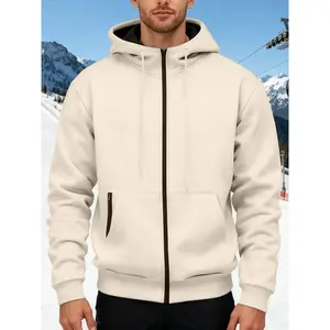 Men’s heavyweight fleece hoodie with a full zip design—warm, comfortable fall and winter wear featuring a loose fit for outdoor casual sports.