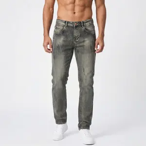 Men's Vintage Washed Straight Leg Jeans, Retro Distressed Slim Fit Denim Pants, Casual Streetwear for Daily Wear, Work, Outdoor, Breathable Cotton, Versatile for All Seasons, Perfect for American Casual