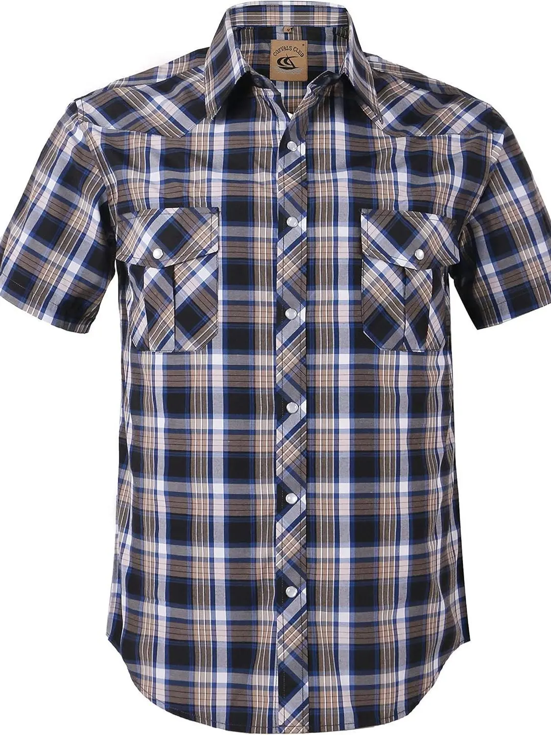 COEVALS CLUB Men's Casual Western Checked Pearl Snap Short-Sleeve Cowboy Shirt - Durable Polyester Menswear Work Top, Breathable Lightweight, Button-Detailed for Summer Vacation, Outdoors, Western OOTD Casual Shirts, Polyester Blend, Cotton, Boho Western