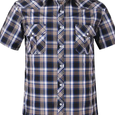 COEVALS CLUB Men's Classic Fitted Collared Neck Cotton Casual Shirt - Western Checked Short-Sleeve Cowboy Top, Durable Polyester-Cotton Blend, Breathable, Pearl Snap Buttons, Summer Vacation Wild West Staple
