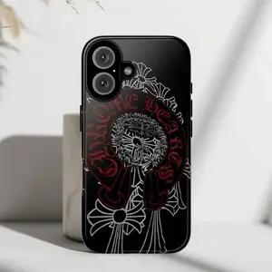 ChromeHearts Red Gothic Cross Phone Case, Edgy Luxury Vintage Phone Case for iPhone 17 16 15 14 13 12 11 Pro Max M