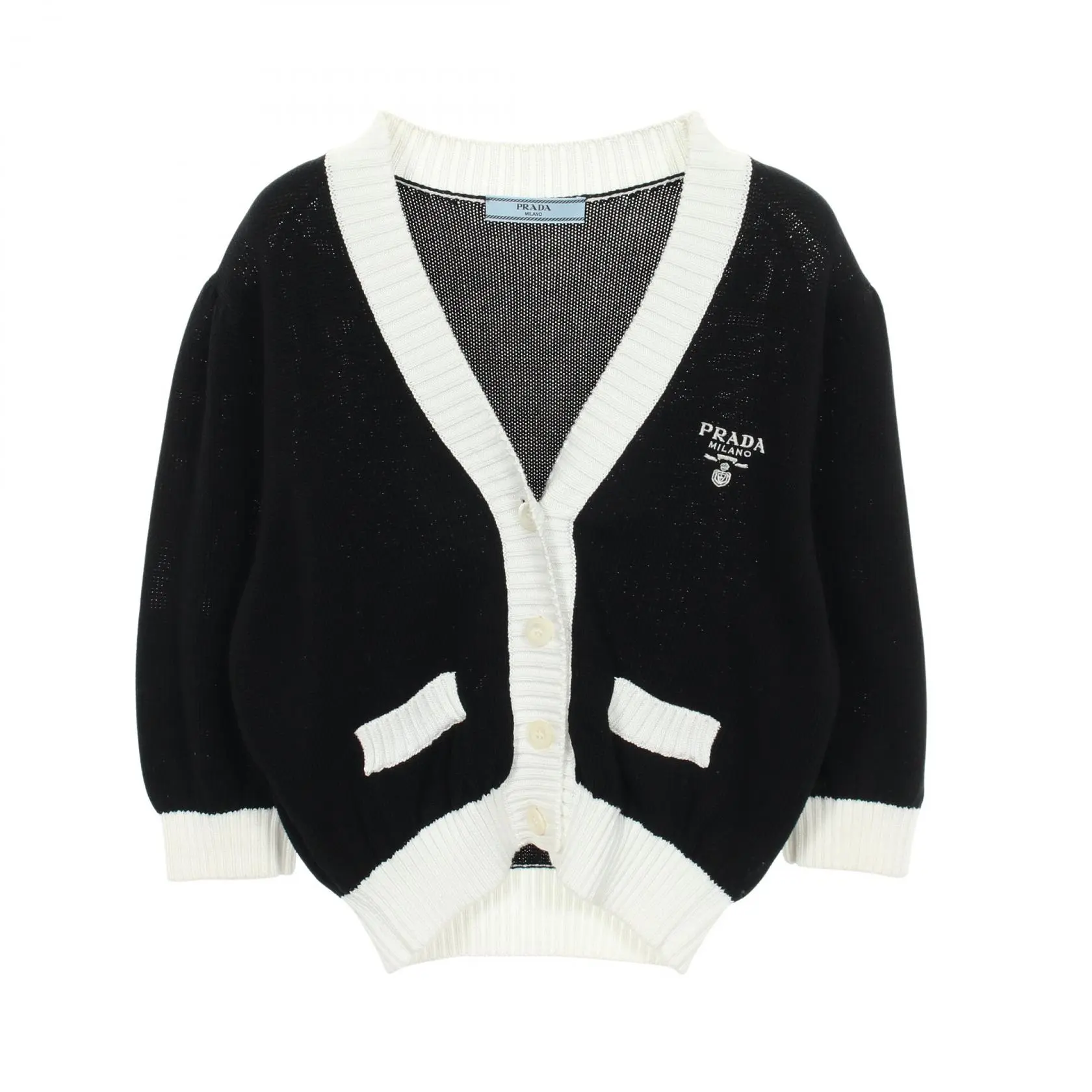 Pre-owned PRADA Cotton Small Leather Goods logo embroidery cardigan