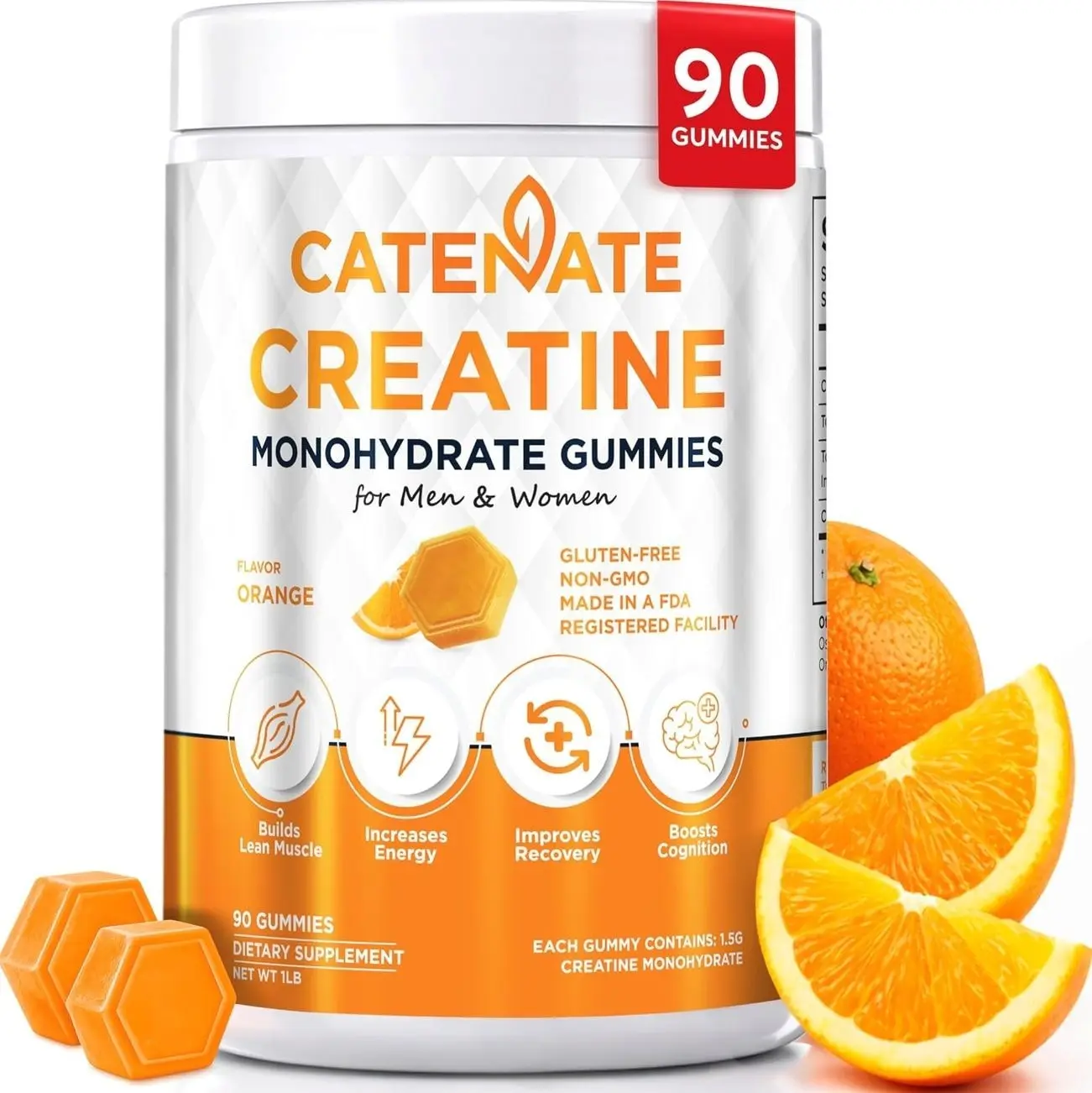 Creatine Gummies for Women & Men, 4500MG Creatine Monohydrate Gummies, Great Taste, Muscle Strength, Endurance & Recovery Support, Vegan, Gluten-Free, Non-GMO, 90 Count (Orange)