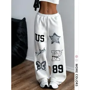 Unisex sweatpants with number and letter print, casual comfortable breathable trousers for daily wear, unisex bottoms for fall and winter