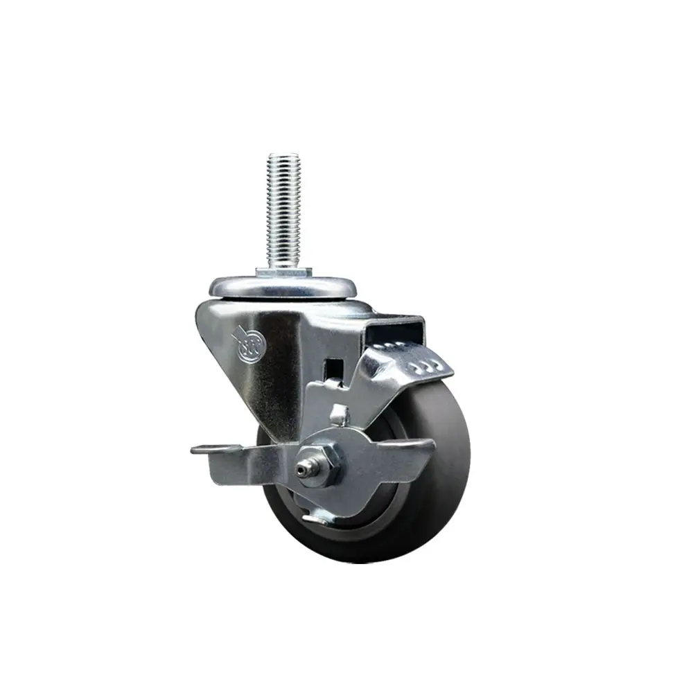 Service Caster SCC-TS20S314-TPRB-TLB-58212 Thermoplastic Rubber Swivel Threaded Stem Caster - 3 x 1.25 in. Gray Wheel & 0.62 in. Stem & Top Locking Brake - 210 lbs Capacity per Caster