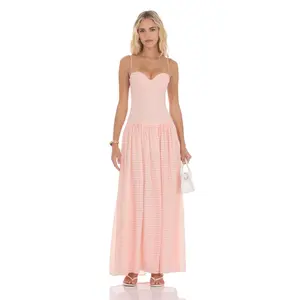 Plaid Drop Waist Maxi Dress in Pink