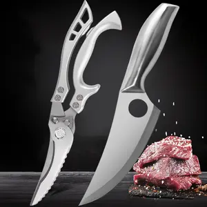 Professional Kitchen Bone Removal Set, Stainless Steel Boning Knife and Scissors, Multi-Functional Cooking Tools for Meat and Vegetables
