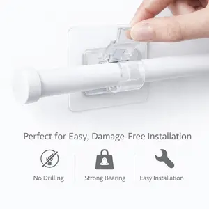 10-Piece No-Drill Double Curtain Rod Bracket Set, Adhesive No-Drill Curtain Rod Bracket Set, Non-Destructive Adhesive Curtain Rod Hooks, Double Bracket Curtain Hanger