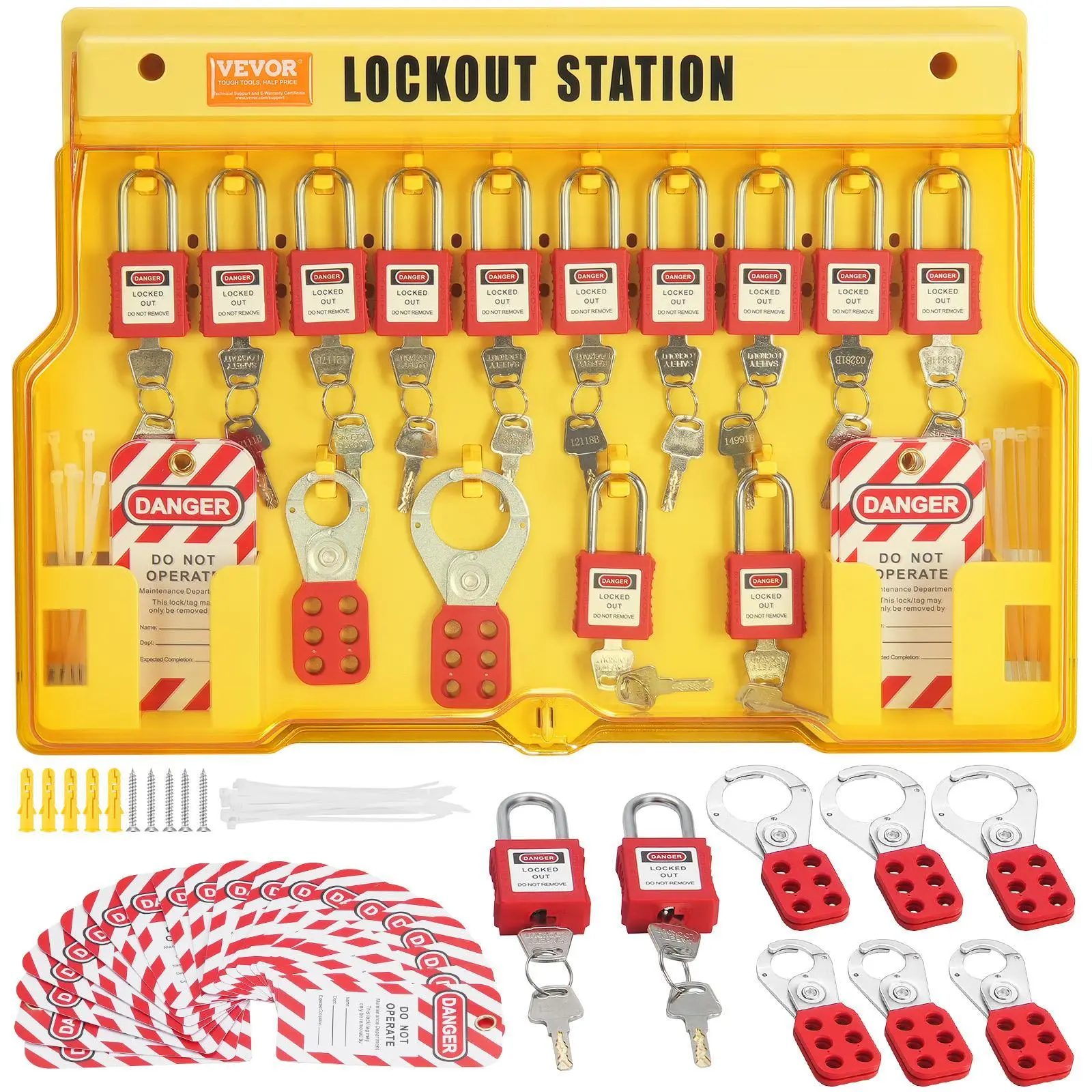 【summerfinds】VEVOR Electrical Lockout Tagout Kit, 60 PCS Safety Lockout Tagout Station Includes Padlocks, Hasps, Tags, Nylon Ties, Expansion Kit, and Lockout Station Board, for Industrial, Electric Power