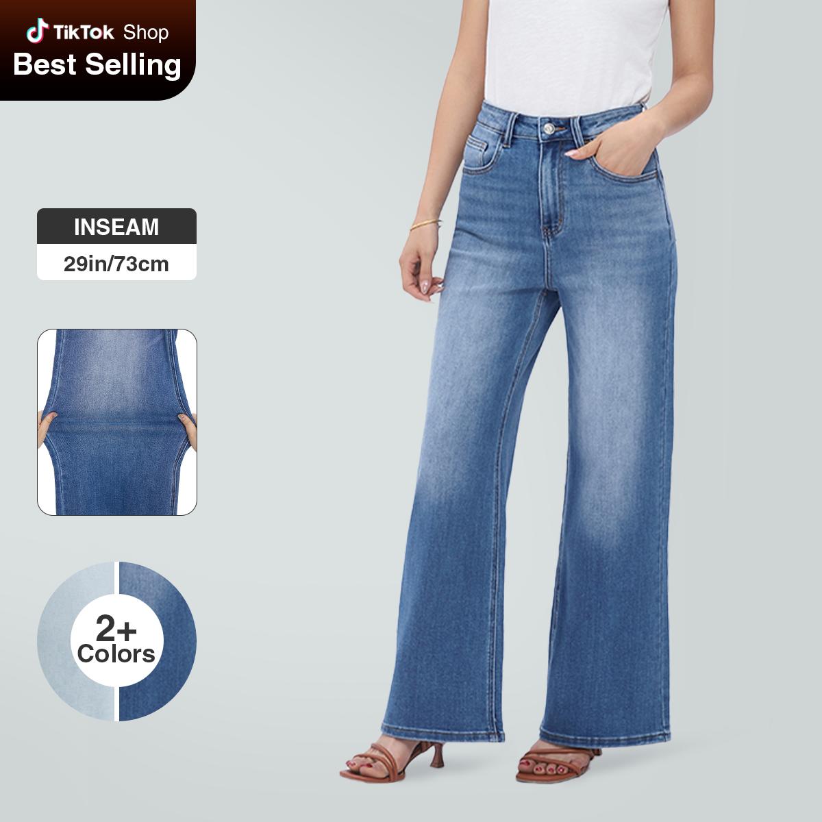 Camila BlueMoment Wide Leg Jeans High-waisted Stretchy Denim No Distressing Buckle Baggy Pants Medium Blue M042701 Under