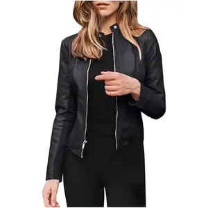 Womens Faux Fur Leather Jackets Zip Up Motorcyle Short Outwear Fashion Lightweight Leather Cropped Coats