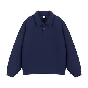 Men's Vintage Heavyweight Polo Shirt Long Sleeve T-Shirt Autumn Trendy Brand Turn-Down Collar Base Shirt Loose Top Gift for Husband Father